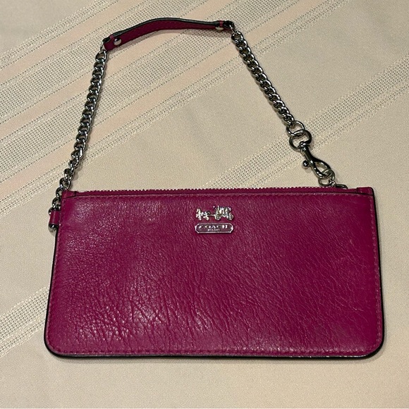 Coach Flat Wristlet Pink Zip Chain Strap - Picture 4 of 10
